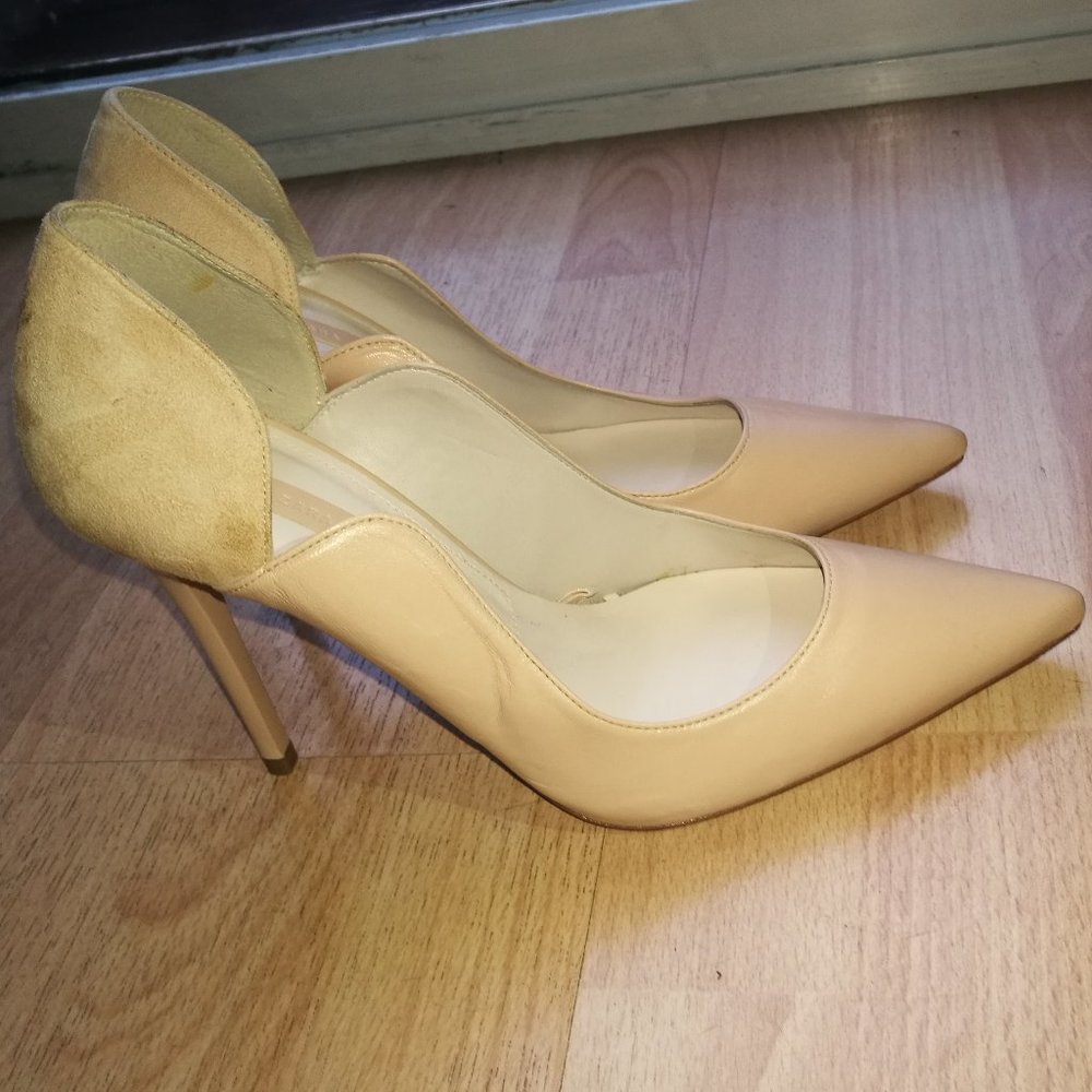 Zara Stilettos Pumps Cut Out Leather Suede Tan